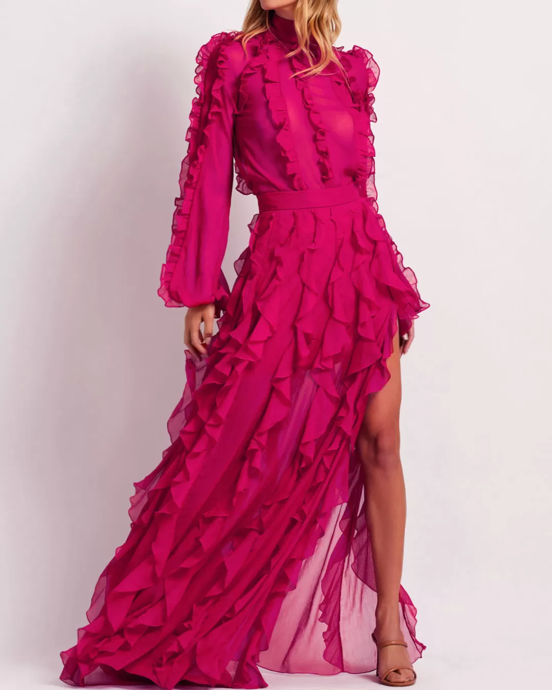 PatBO Ruffle Maxi Skirt (FINAL SALE) Fuchsia Clearance