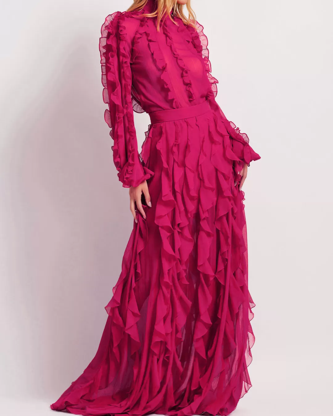 PatBO Ruffle Maxi Skirt (FINAL SALE) Fuchsia Clearance