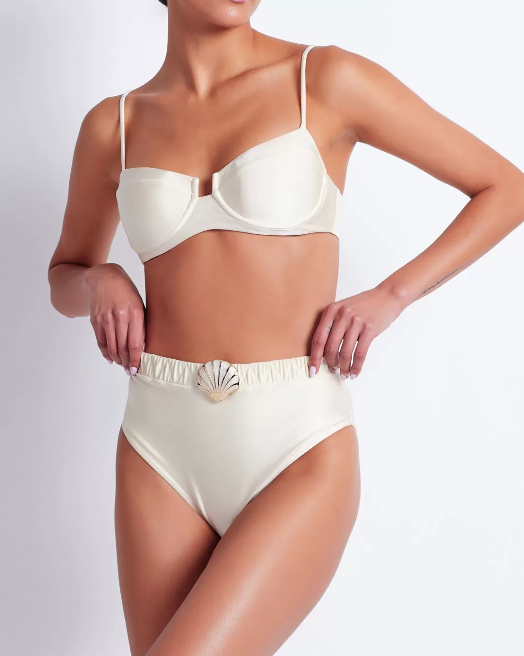 PatBO SEASHELL HIGH CUT BIKINI BOTTOM (FINAL SALE) Ivory Cheap