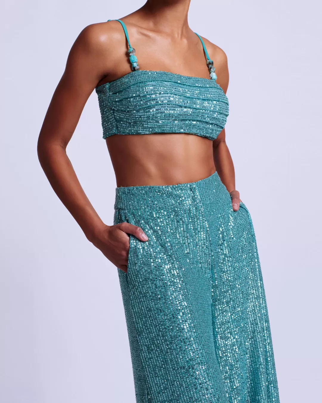 PatBO Sequin Cropped Top (FINAL SALE) Aqua Online