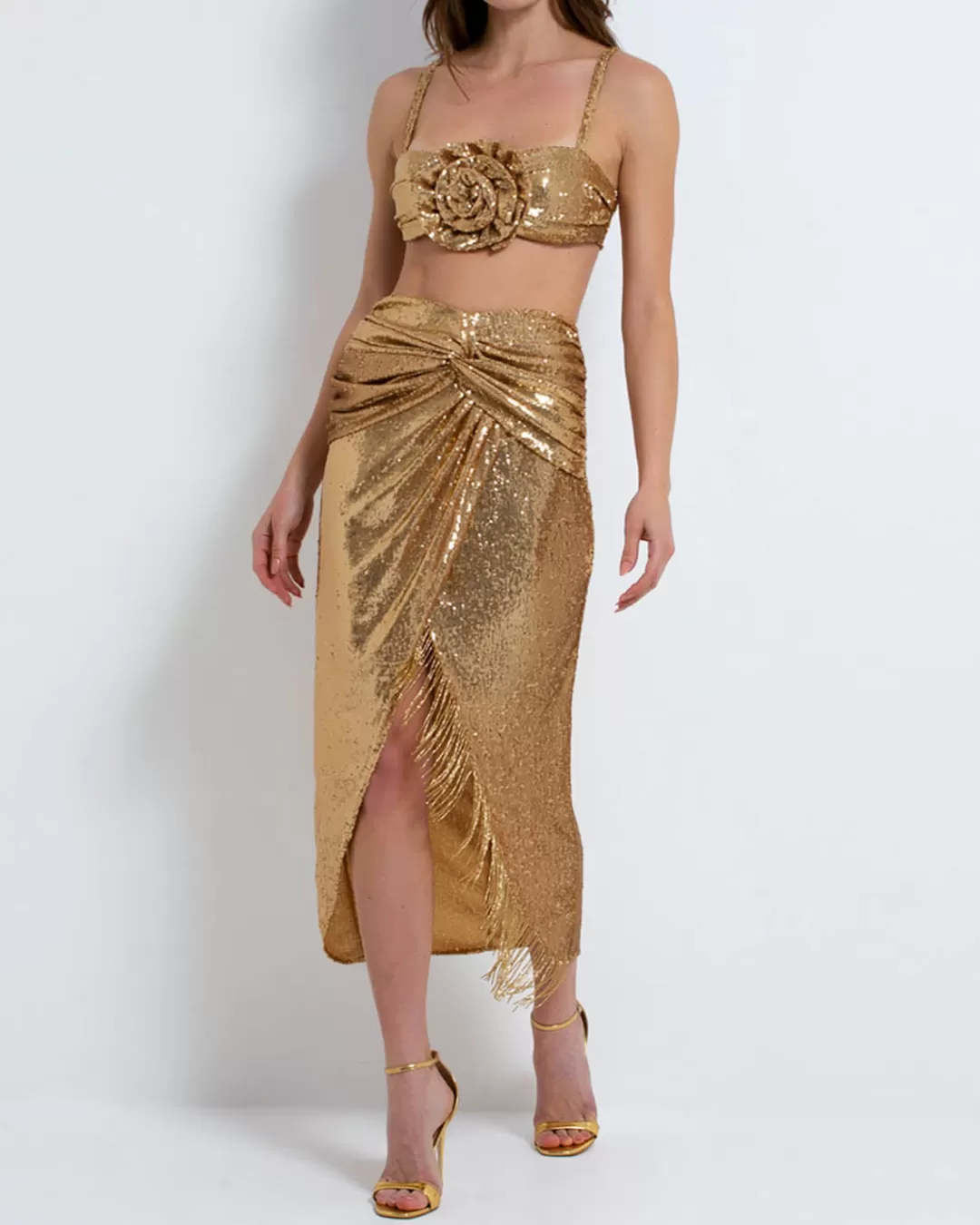 PatBO Sequin Draped Midi Skirt (FINAL SALE) Gold Outlet
