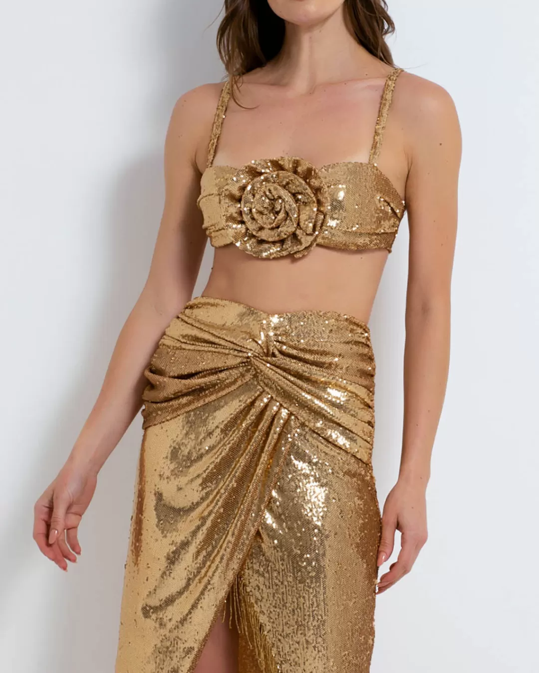 PatBO Sequin Draped Midi Skirt (FINAL SALE) Gold Outlet