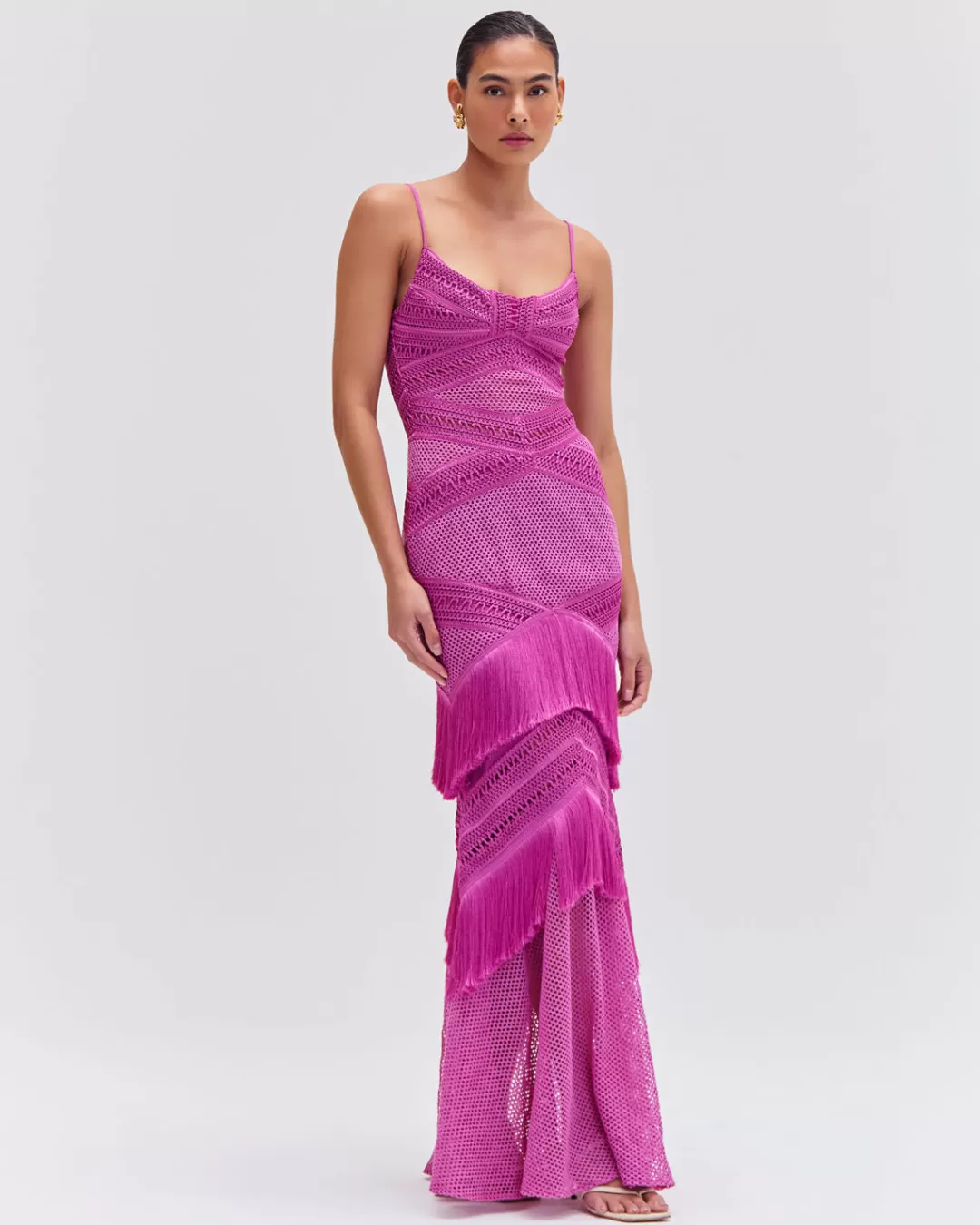 PatBO Sleeveless Fringe Maxi Dress Cerise Store