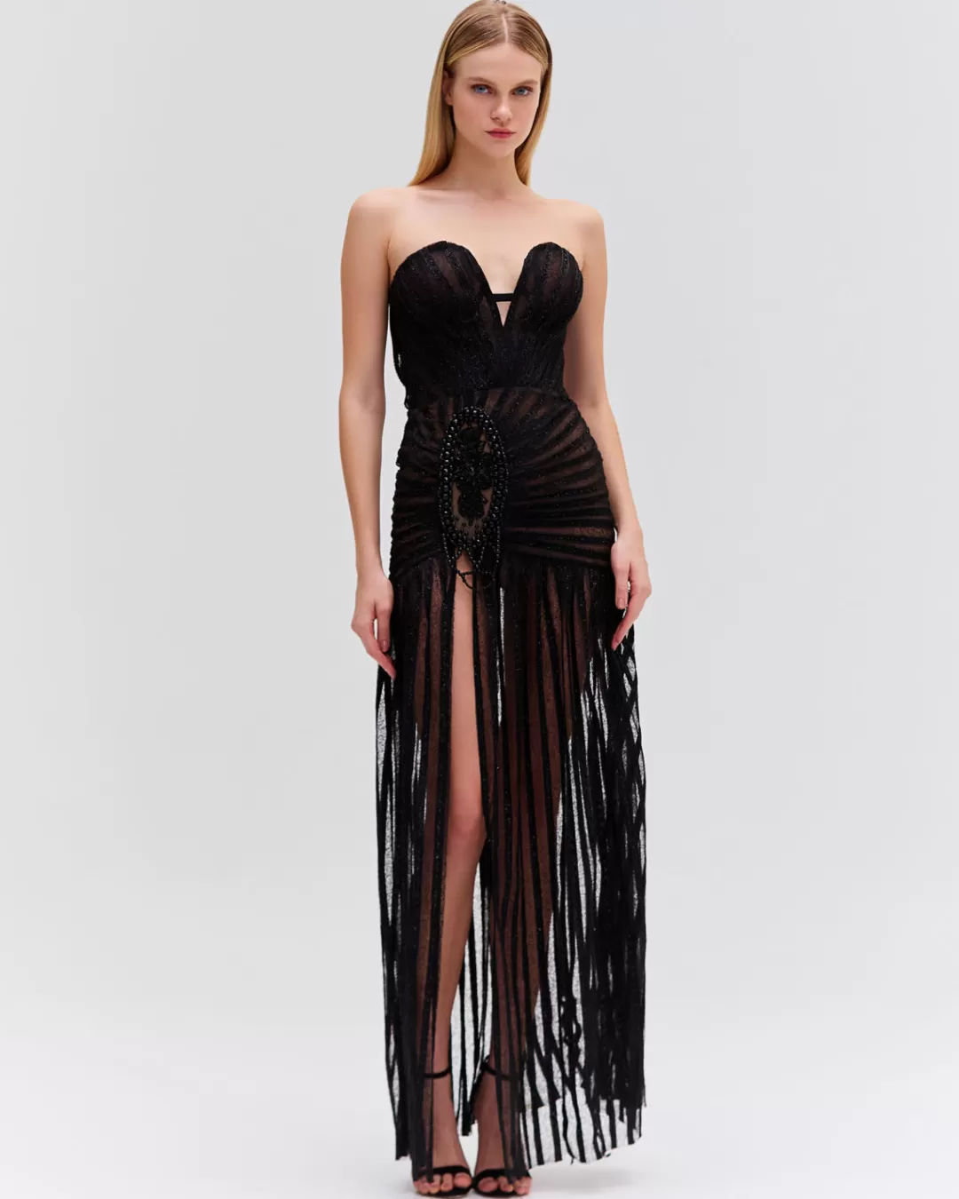 PatBO Sparkle Tulle Strapless Maxi Dress (RUNWAY) Black Outlet