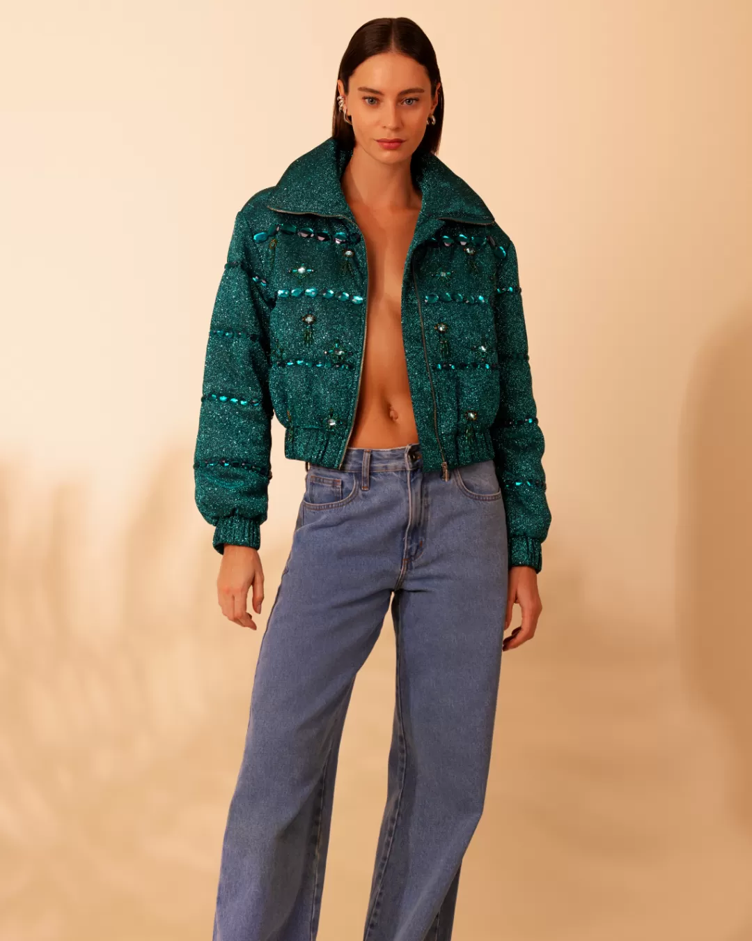 PatBO Stardust Beaded Bomber Azure Fashion