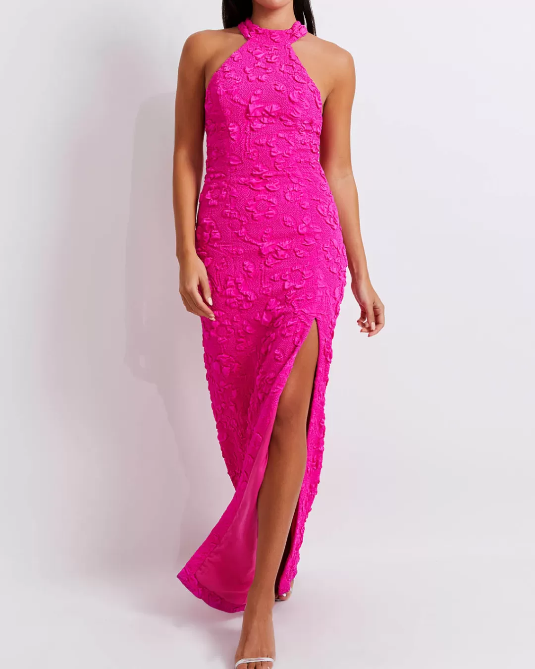 PatBO Stretch Jacquard High Neck Maxi Dress (FINAL SALE) Neonpink Best Sale