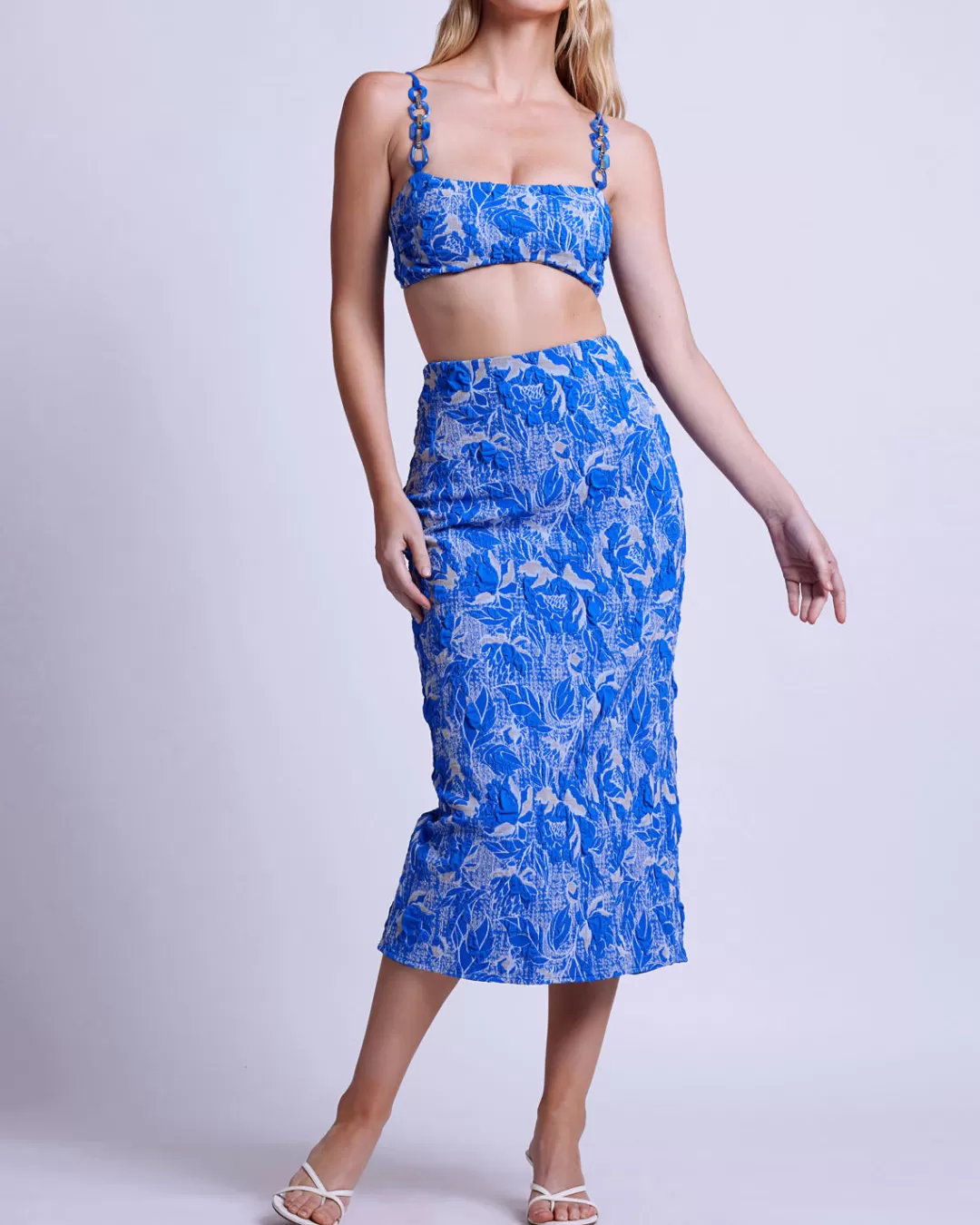 PatBO Stretch Jacquard Midi Skirt (FINAL SALE) Lapis Online