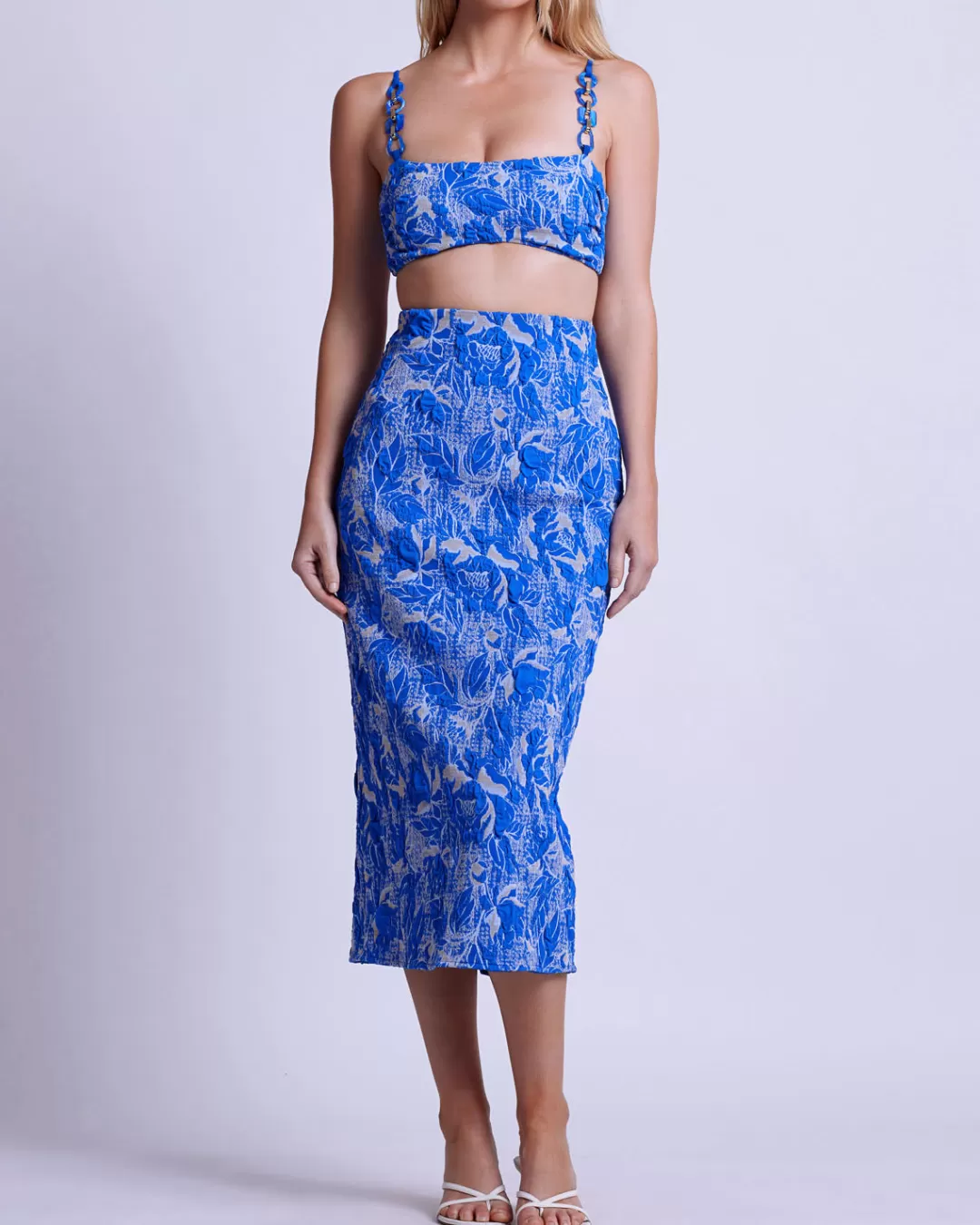 PatBO Stretch Jacquard Midi Skirt (FINAL SALE) Lapis Online
