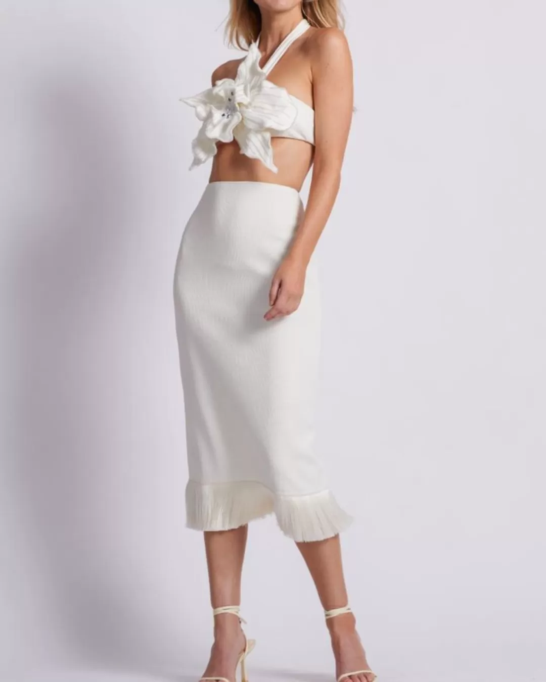 PatBO Stretch Midi Skirt (FINAL SALE) Ivory Flash Sale
