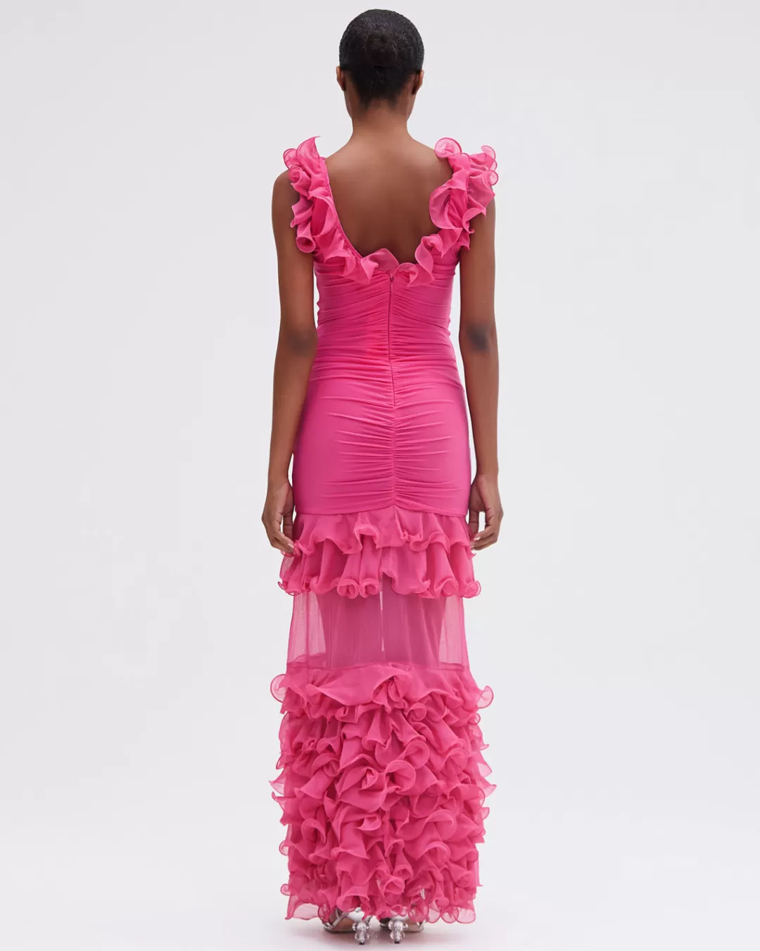 PatBO Stretch Tulle Maxi Dress Flamingo Clearance