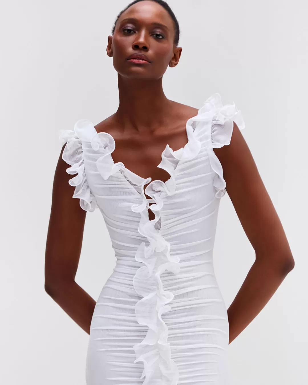 PatBO Stretch Tulle Maxi Dress (RUNWAY) White Cheap
