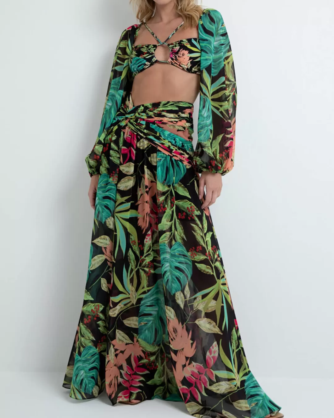 PatBO TROPICALIA STRETCH CROPPED TOP (FINAL SALE) Black Shop