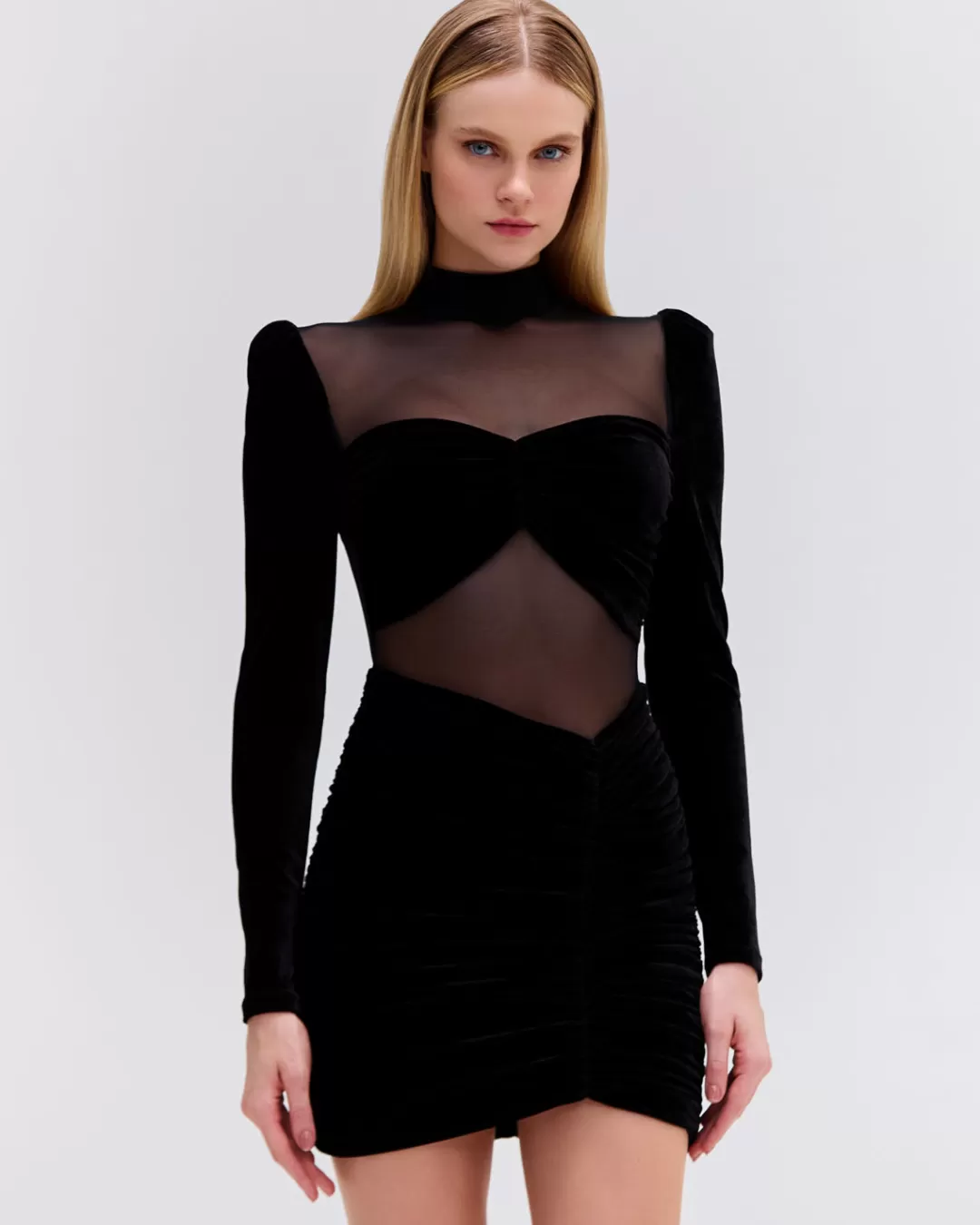 PatBO VELVET AND STRETCH TULLE MINI DRESS Black Discount