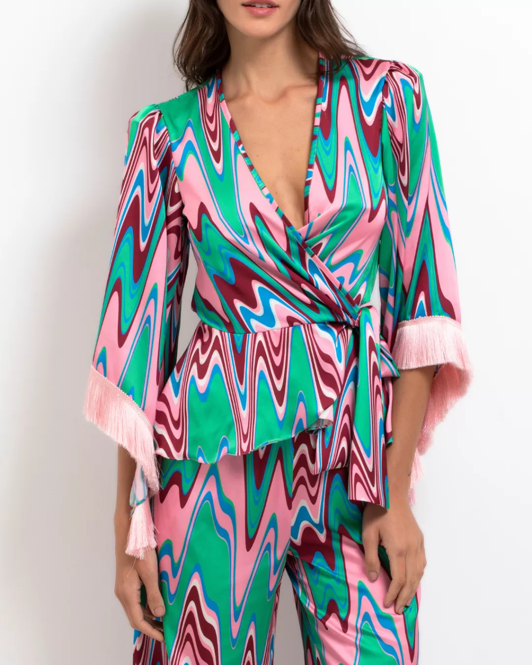 PatBO Wave Fringe Trim Wrap Top (EXCLUSIVE/FINAL SALE) Greenmulti Discount