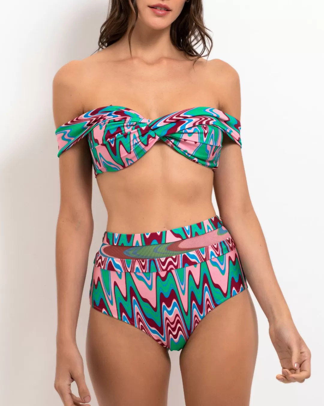 PatBO Wave Printed Mesh Bikini Bottom (FINAL SALE) Greenmulti Sale