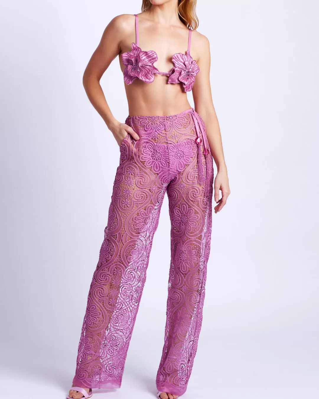 PatBO Wide Leg Lace Pants Orchid Cheap