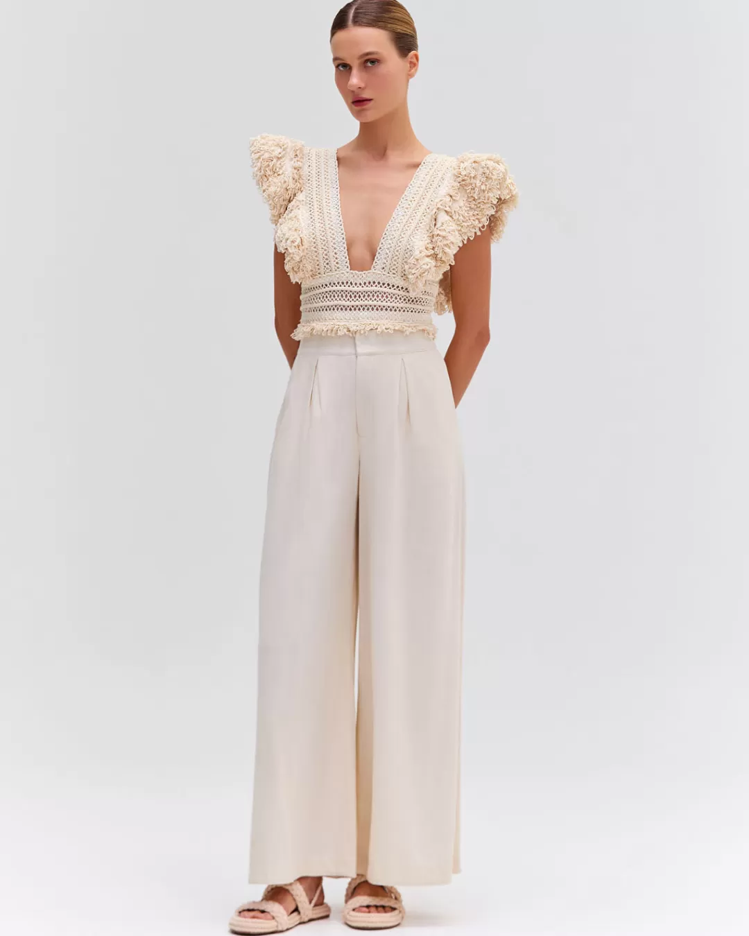 PatBO Wide Leg Linen Pants Natural Online