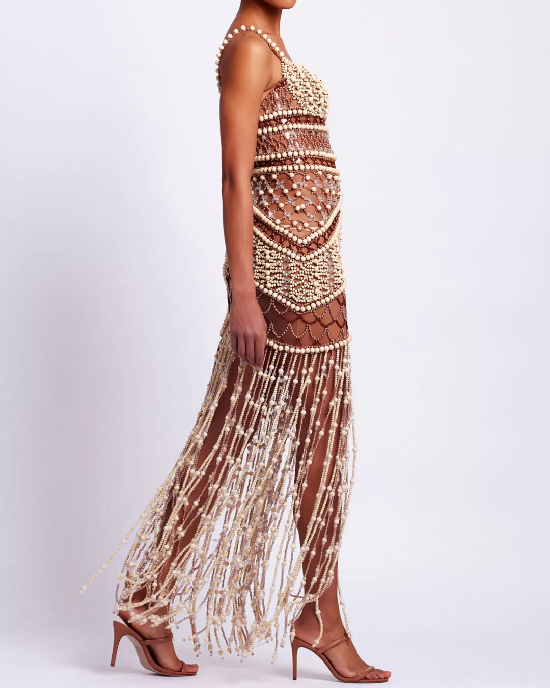 PatBO Wood and Crystal Beaded Gown (RUNWAY) Natural Shop