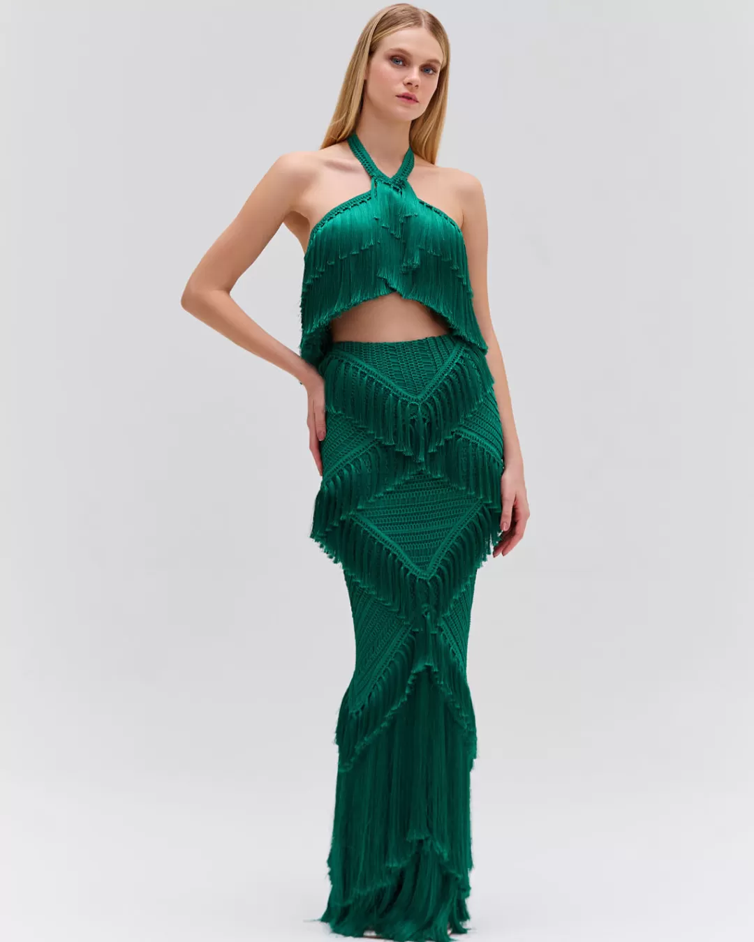 PatBO Woven Fringe Trim Maxi Skirt (FINAL SALE) Jade Discount